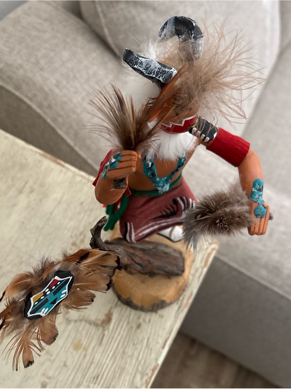 Vintage Brown and Red Kachina Doll with Feathers Native American decoration Vtg - Picture 13 of 16